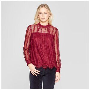 Xhilaration mesh leaf embroidered long sleeve